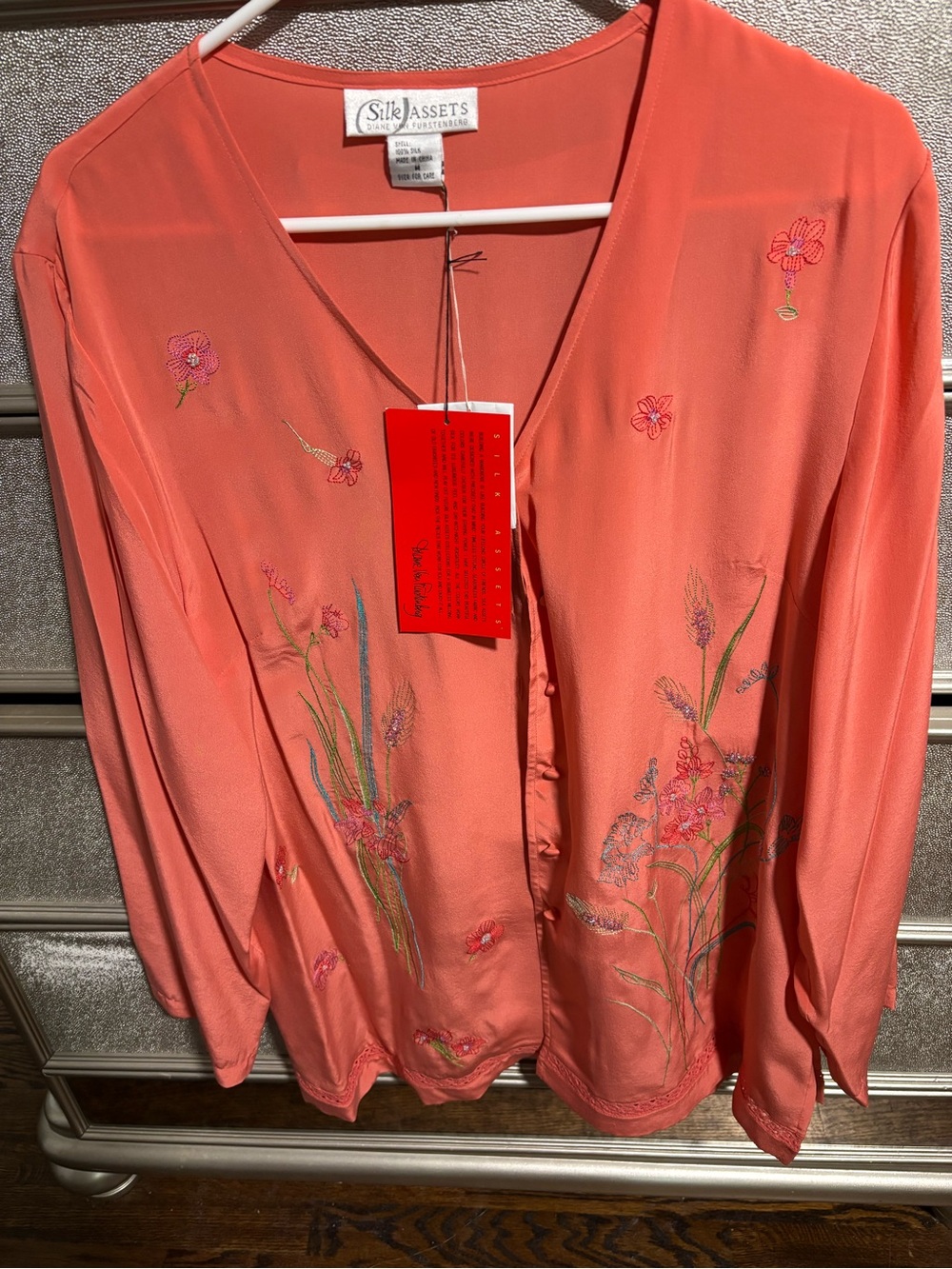 Diane Von Furstenberg Coral Embroidered V-Neck Blouse